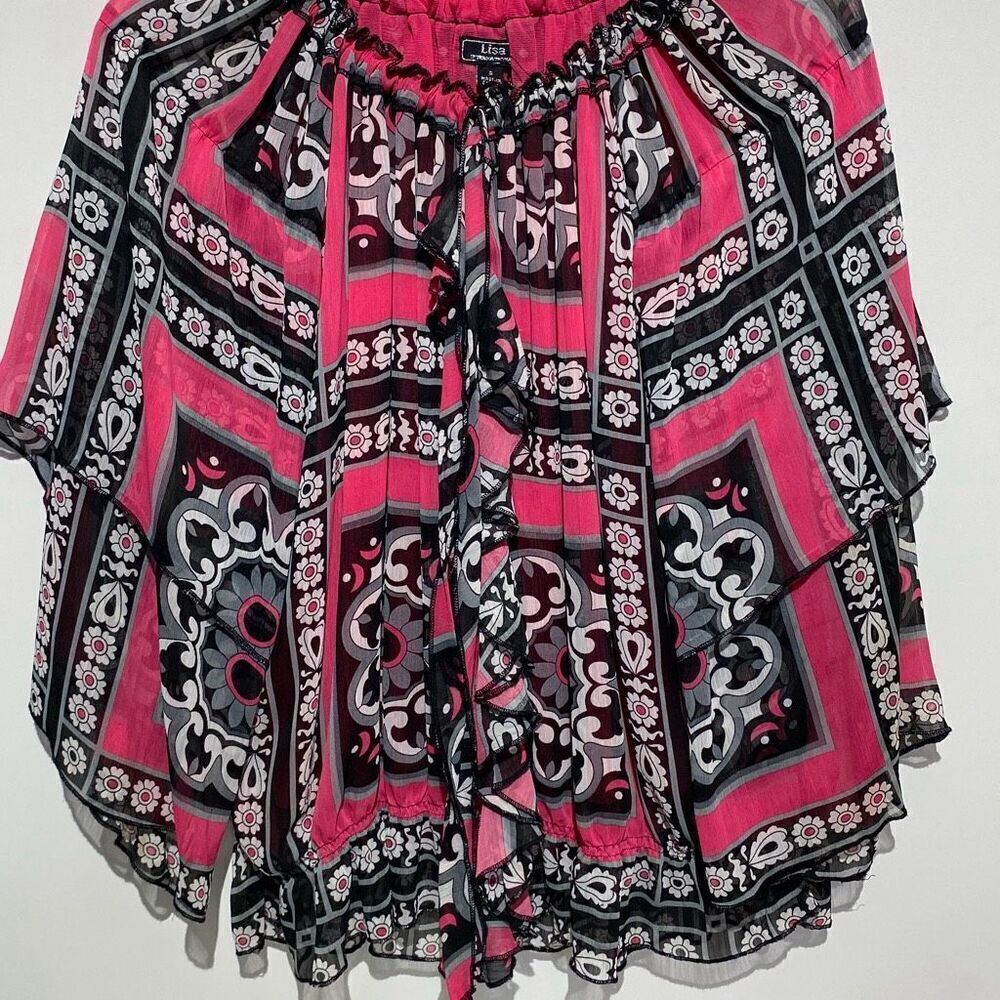 Lisa International Women's‎ Multicolor Floral Chiffon Long Sleeve Blouse Small